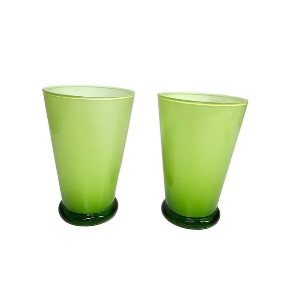 Retro Vintage Green Handblown Glass Tumblers, Set Of 2 - 5" Height - Picture 7 of 7